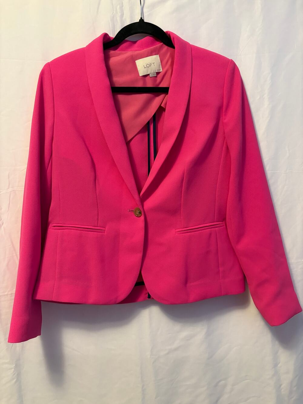 Ann Taylor Loft Single Button Fitted Long Blazer Bright Pink Long Sleeve Sz SP